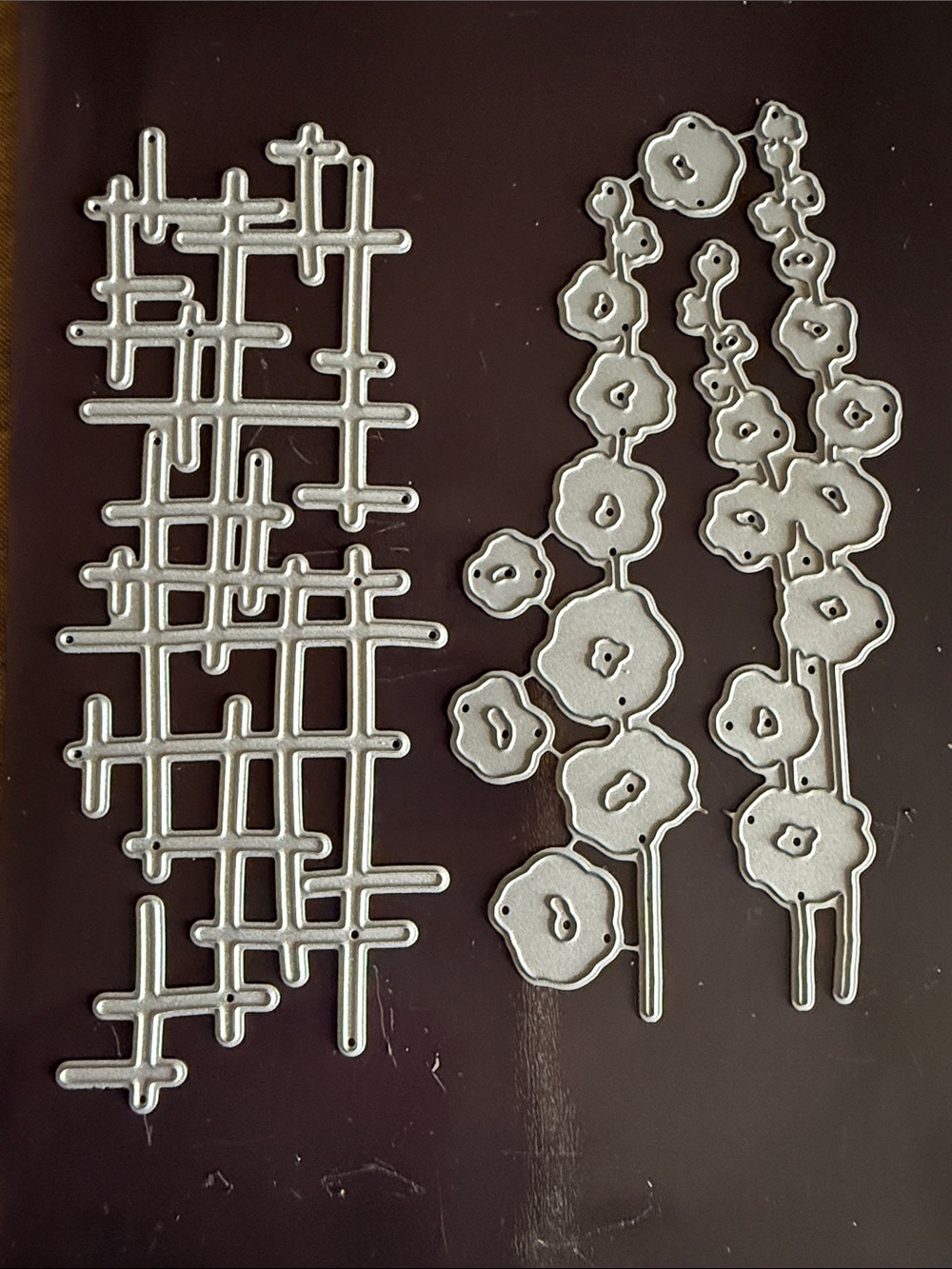 Impression Obsession Hollyhocks die and Unbranded Broken Lattice die